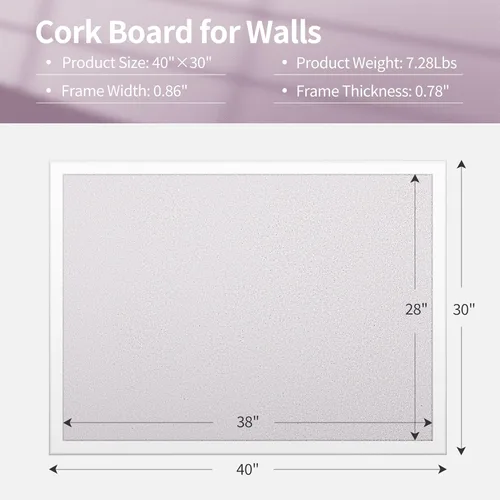 Miniatura 2 de ORIENTOOLS Tablero de visión de 30 x 40 pulgadas, tablero de anuncios de corcho blanco, tablero de corcho decorativo con marco blanco, tablero