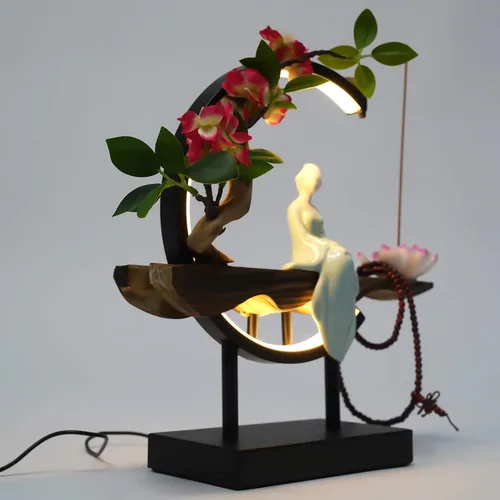 Miniatura 3 de Portaincienso de flujo inverso con luz LED y Begonia, quemador de incienso de estilo chino de cerámica para mujer, perfecto para relajarse