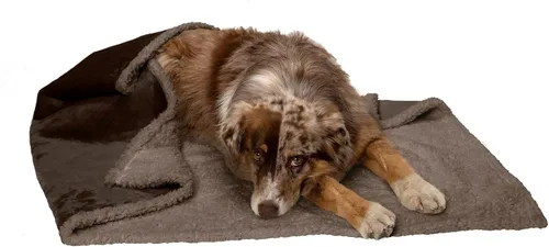 Furhaven Manta impermeable y autocalentable para perros y gatos de interior, lavable y refleja el calor corporal, manta de rizo y sherpa con bordes