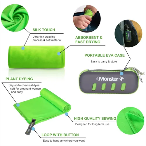 Miniatura 14 de 4Monster Toalla de camping súper absorbente, toalla de microfibra de secado rápido, ultra compacta y suave, toalla de viaje ligera para mochileros