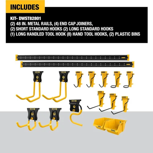 Miniatura 3 de DEWALT Organizador de herramientas, kit de inicio de 21 piezas con accesorios, incluye 2 rieles de metal, 13 ganchos y 2 contenedores de plástico