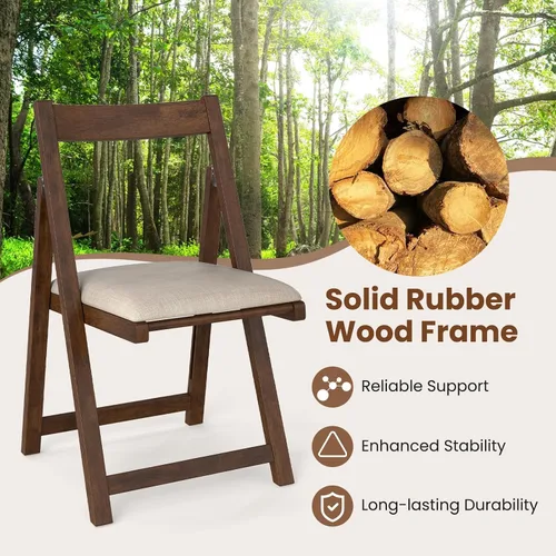 Miniatura 6 de GOFLAME Juego de 4 sillas plegables para comedor, sillas plegables con asiento acolchado y respaldo ergonómico, estructura de madera de goma, sillas