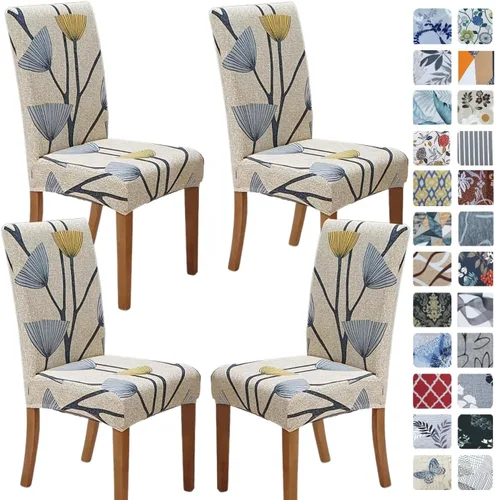 Miniatura 64 de SPRINGRICO Paquete de 6 fundas blancas para sillas de comedor, fundas elásticas para sillas de comedor con diseño floral, de elastano lavable