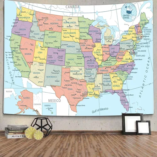 Miniatura 3 de TOMOZ Tapiz de mapa de Estados Unidos, tapices de mapas de Estados Unidos para profesores y estudiantes, tapiz educativo para colgar en pared
