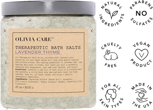 Miniatura 2 de Olivia Care Epsom - Sales de baño con tomillo de lavanda, terapéuticas, alivian el estrés y relajan los músculos. Exfolia, rejuvenece, calmante