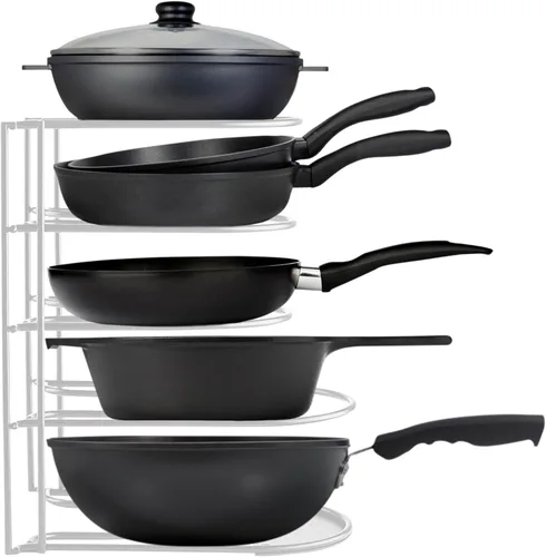 Miniatura 10 de Organizador de ollas y sartenes de alta resistencia Estante de almacenamiento de 5 niveles para utensilios de cocina y tapas De pie o montaje