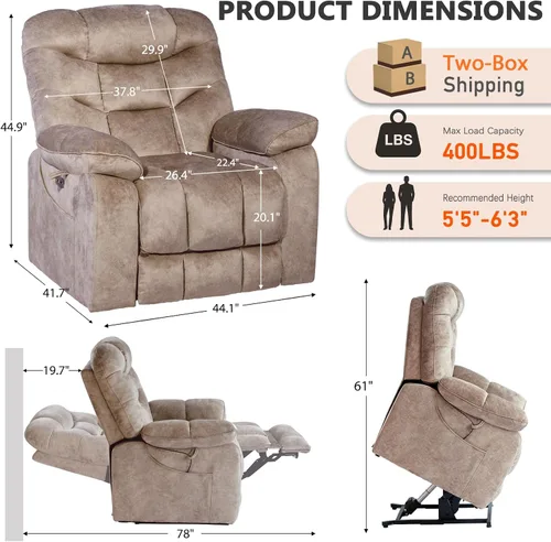 Miniatura 3 de EONIX Silla reclinable elevadora eléctrica de gran tamaño para personas grandes y altas, reclinable extra ancha con calor y masaje, silla elevadora