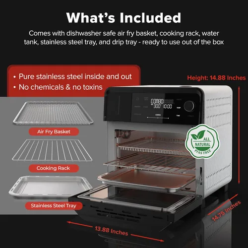 Miniatura 6 de Nuwave Horno de vapor y freidora de aire sin PFAS, cocina de convección todo en uno con control de vapor de precisión, tostadas, freír al aire