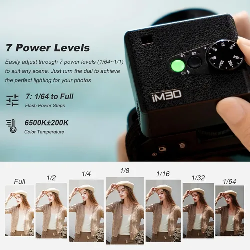 Miniatura 8 de Godox iM30 Mini Flash con Difusor para Canon, Nikon, Sony, Fuji, Olympus con Hotshoe de Contacto Único, Speedlite GN15, Ajuste de Potencia de 7
