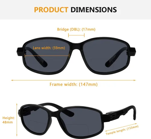 Miniatura 5 de BFOCO Gafas de sol bifocales con bisagras metálicas y sin tornillos para hombre - Sports Bifocal Sunnies (negro brillante) +1.00