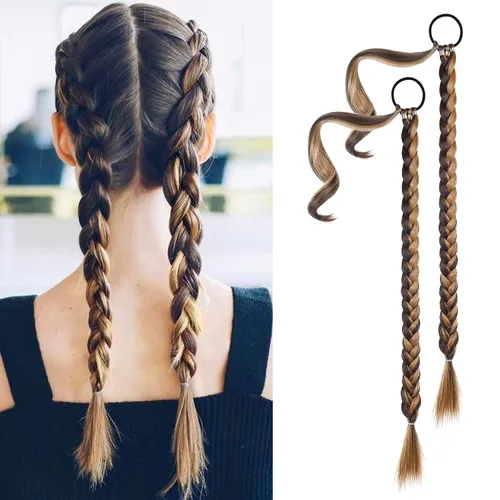 Miniatura 14 de YOGFIT 2 piezas Extensión de cola de caballo trenzada DIY, extensión de cola de caballo larga y lacia con envoltura natural, cabello sintético suave