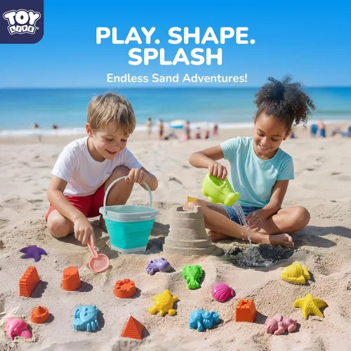 Miniatura 6 de TOY Life 23 juguetes de playa oceánica para niños de 4 a 8 años, juguetes de arena plegables con regadera, cubo de silicona, kit de construcción