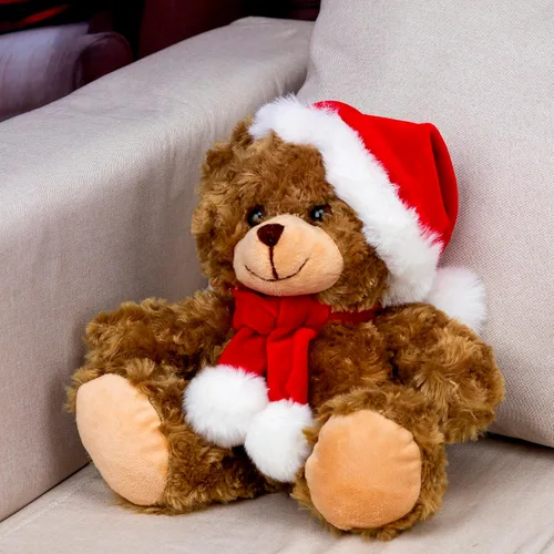 Miniatura 2 de Plushland Adorable oso de peluche de Papá Noel suave y peludo, juguetes navideños de animales de peluche, accesorios de Navidad, un regalo perfecto