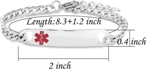 Miniatura 3 de TGLS Pulsera de alerta médica roja para mujeres y hombres, pulsera de emergencia de primeros auxilios de salud grabada ajustable de acero inoxidable
