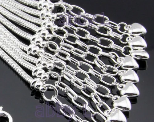 Miniatura 3 de Yeshan pulsera con cadena de serpiente y dijes, bañados en plata, con cierre de mosquetón clásico se adapta a todas las pulseras Chamilia, Troll