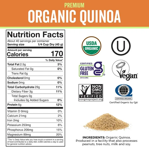Miniatura 2 de Viva Naturals Quinoa orgánica, 4 libras – Grano entero prelavado, proteína vegetal, USDA orgánico, sin gluten, sin OMG, vegano, sustituto de arroz