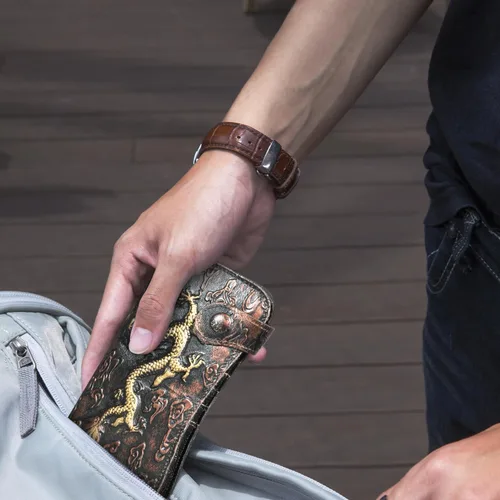 Miniatura 7 de Handadsume Genuino caballo loco cuero viaje regalo moneda bolsillo tarjeta caso largo organizador cadena Rfid monedero con broche para hombres