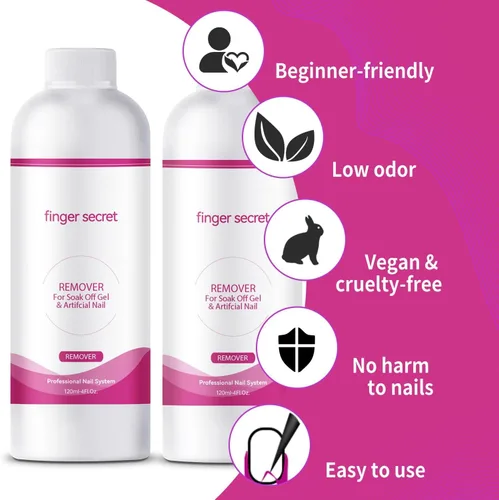 Miniatura 5 de Kit removedor de esmalte de uñas de gel de acetona de 4 onzas líquidas de capacidad, removedor de pegamento profesional de uñas rápida y fácilmente