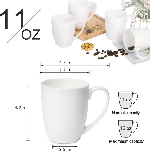 Miniatura 2 de Tazas de Café Blancas de Porcelana Fina de Hueso en Juego de 2, Tazas de Té de 11 Oz con Mango Grande, Tazas de Café de Cerámica Ligeras, Tazas