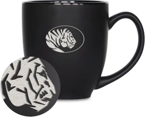 Miniatura 368 de Rico Industries - Taza de cerámica mate negra con grabado láser estándar de 15oz para NCAA (escuelas T & U) - Para bebidas calientes o frías