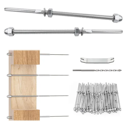 Miniatura 15 de Muzata Paquete de 10 accesorios de barandilla de cable negro de 1/8 pulgadas, tensor roscado a mano para poste de metal de 2 x 2 pulgadas, sistema