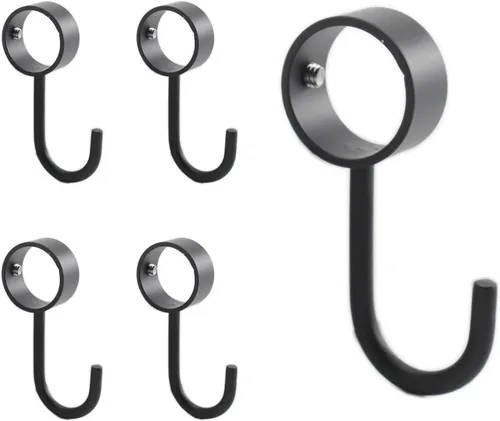 Miniatura 9 de Paquete de 5 ganchos de acero inoxidable para barra de armario, ganchos negros resistentes para colgar ollas, sartenes, tazas, toallas, guantes