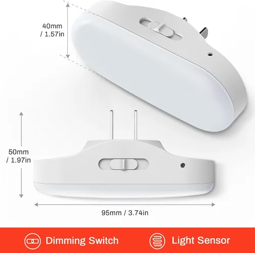 Miniatura 2 de DORESshop Luz nocturna roja, encendido/apagado automático, brillo ajustable de 0-100 LM, luz nocturna regulable con sensor de luz que se enchufa a