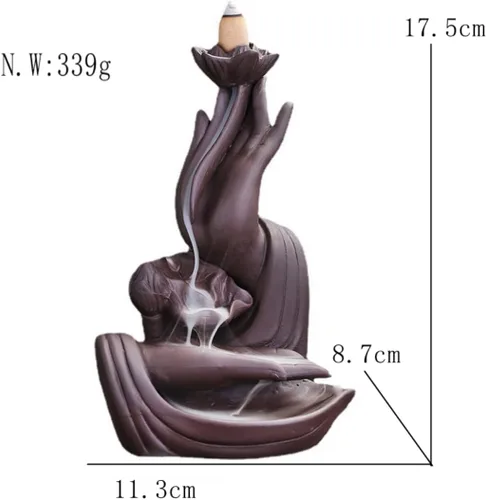 Miniatura 7 de Quemador de incienso de mano de Buda de cerámica para interiores, soporte de incienso de cascada de humo creativo Lotus para aromaterapia, adorno
