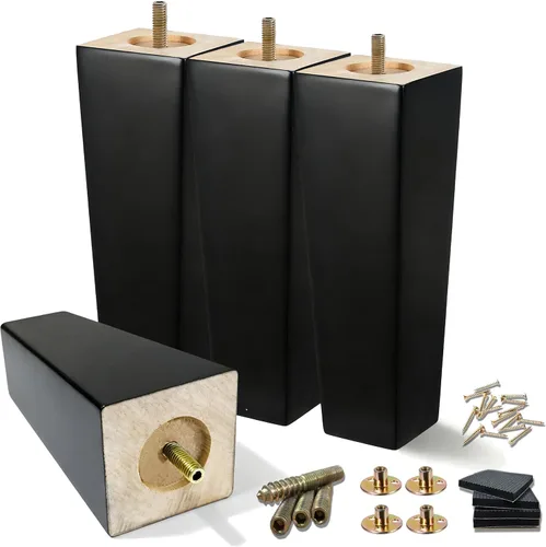 Miniatura 10 de SHANJUE Paquete de 4 patas de madera para muebles de 5 pulgadas, patas de sofá cuadradas negras, patas de silla de mediados de siglo, piezas