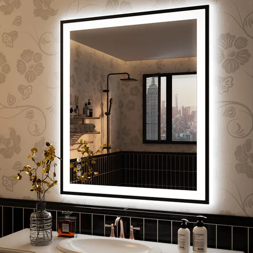 Miniatura 41 de ISKM Espejo LED con marco para baño de 40"x30", espejo de baño LED regulable con luces, antivaho, espejo iluminado frontal y retroiluminado de 3