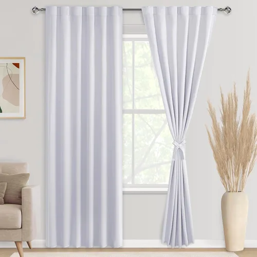 Miniatura 40 de DWCN Cortinas opacas con pestaña trasera para ventana - Cortinas opacas con bolsillo para barra para oscurecer la habitación para dormitorio/sala