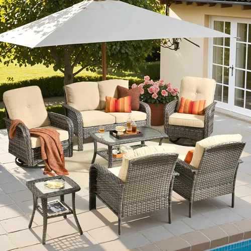 Miniatura 19 de ovios Juego de 2 piezas de muebles para patio, sillas de mimbre para exteriores de 2, sillas de ratán de respaldo alto para todo tipo de clima de 2