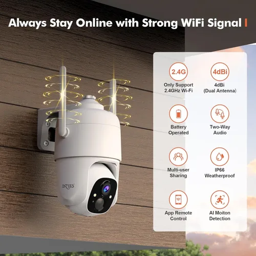 Miniatura 2 de Dzees Cámaras de seguridad PTZ de 360° inalámbricas WiFi para exteriores, cámara de seguridad para el hogar con batería 2K para interiores, foco