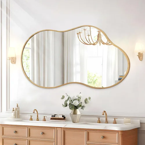 Miniatura 10 de JJUUYOU Espejo de pared irregular con marco de metal negro, espejos decorativos asimétricos de baño, grandes de 20 x 36 pulgadas para sala de estar