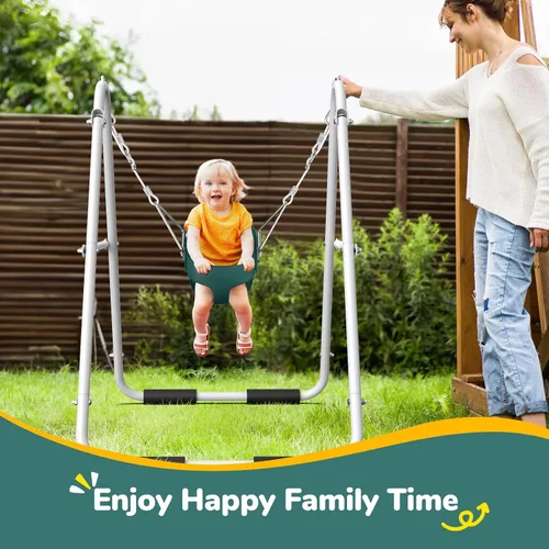 Miniatura 7 de Hapfan Columpio para niños pequeños con soporte, columpio resistente para interiores y exteriores con asiento de cubo, marco de metal plegable