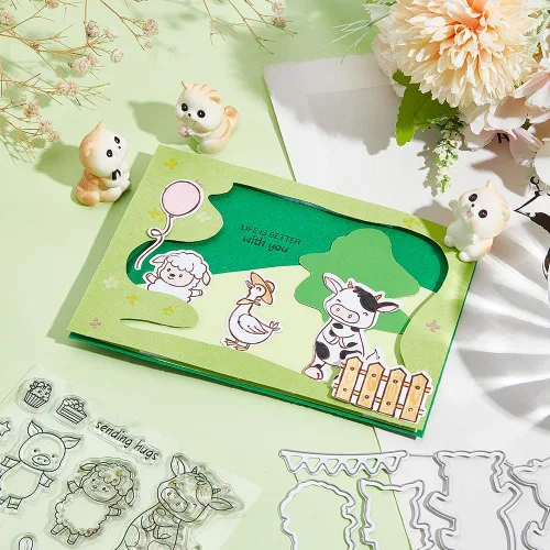 Miniatura 4 de INFUNLY Juego de sellos y troqueles transparentes de animales de granja, ganado, conejo, sellos de silicona transparente, forma de animal, troqueles