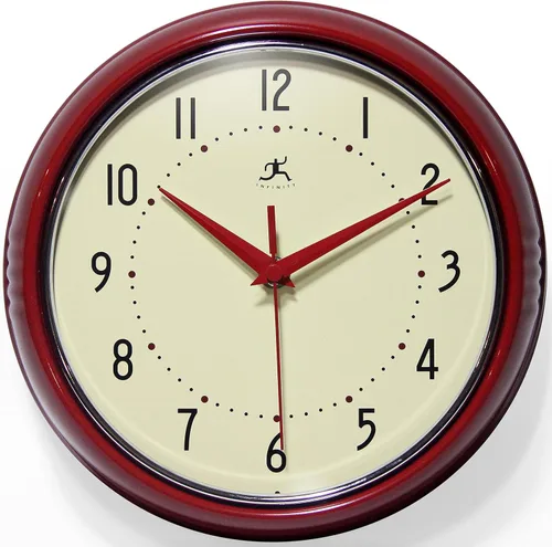Miniatura 23 de Infinity Instruments Reloj de pared retro de 9 pulgadas, barrido silencioso, sin tictac, moderno, de mediados de siglo, para cocina, comedor