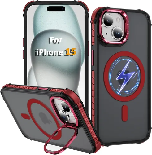 Miniatura 16 de i Phone 13 - Funda para iPhone 14, compatible con carga inalámbrica MagSafe, resistente, a prueba de golpes, soporte ajustable, color rojo mate