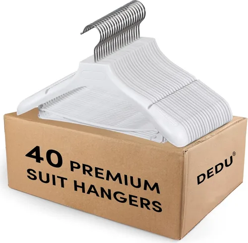 Miniatura 20 de DEDU Paquete de 15 perchas de traje para hombres, perchas marrones extra anchas antideslizantes de ancho 17.7 pulgadas, plástico grueso con barra