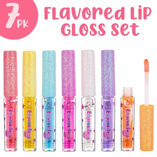 Miniatura 2 de Juego de 7 brillos de labios con sabor a fruta, brillo de labios en varios sabores afrutados, maquillaje no tóxico para niños y adolescentes