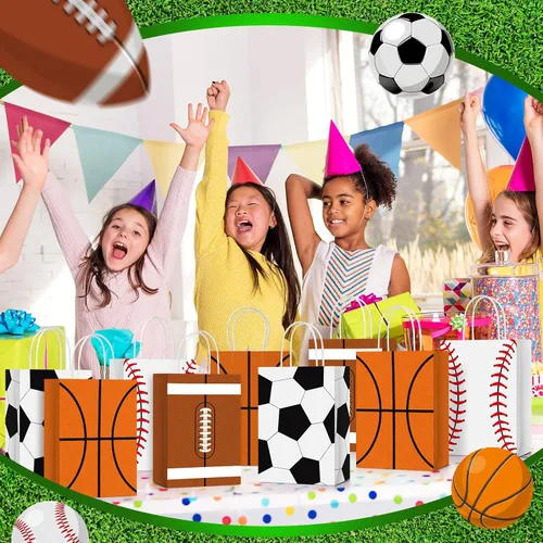 Miniatura 7 de TaoBary 24 bolsas de regalo para fiestas deportivas, fútbol, béisbol, deportes, bolsas de regalo con asas para decoración de fiesta de cumpleaños