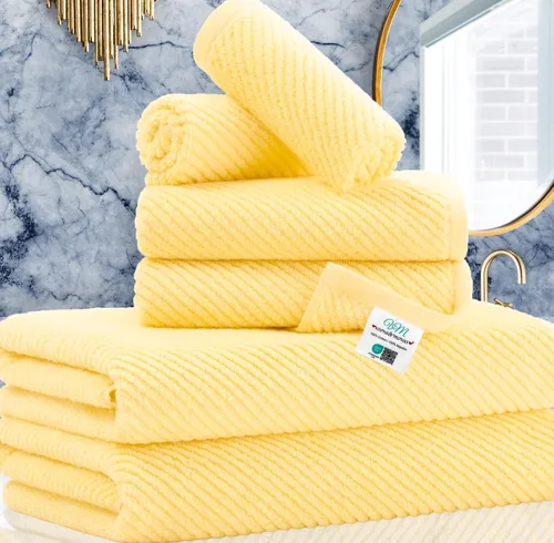 VOOVA & MOVAS Toallas de baño amarillas – 100% algodón | Secado rápido | Peso | Gruesas | Suave, juego de 6 toallas de baño, 2 toallas grandes de 30