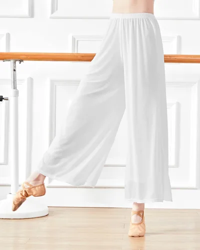 Miniatura 4 de Angcoco Pantalones de entrenamiento de baile de gasa elástica de doble capa para mujer