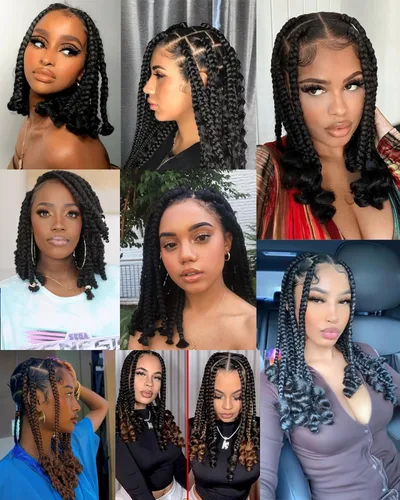 Miniatura 5 de Pelo corto Goddess Box trenzado de ganchillo para mujeres negras y bebés niños, 7 paquetes de 10 pulgadas, color negro natural, cabello sintético
