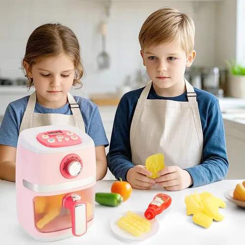 Miniatura 7 de Juego de electrodomésticos de cocina con freidora de aire de juguete para niños, accesorios de cocina con sonido e iluminación, comida de juego que