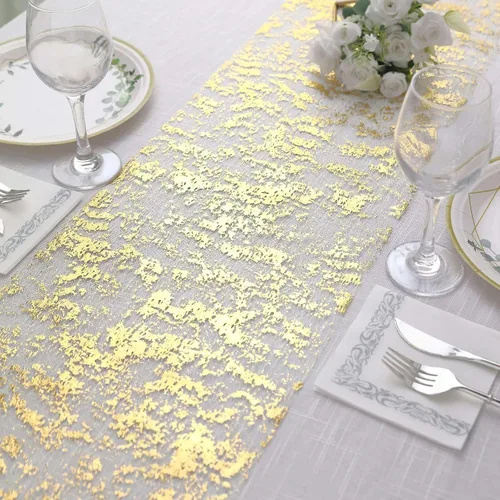 Miniatura 8 de Camino dorado para mesa, de 11 x 108 pulgadas, malla metálica fina metálica de lentejuelas para fiesta de cumpleaños, día de la madre, boda