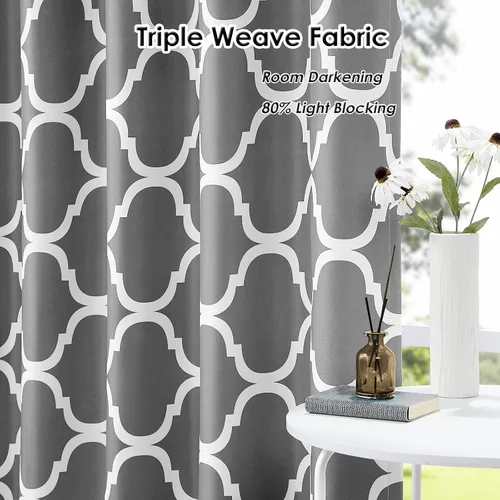 Miniatura 4 de Melodieux - Cortina opaca con aislamiento térmico y ojales, de estilo marroquí, 100 x 84 pulgadas, color gris (1 panel)
