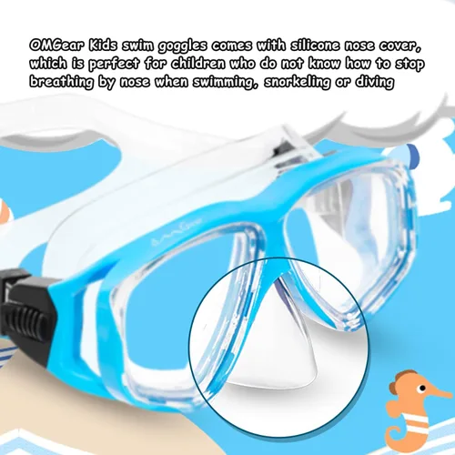 Miniatura 3 de OMGear Gafas de natación de silicona para niños, equipo de esnórquel para niños, gafas de esnórquel de vidrio templado con cubierta para la nariz