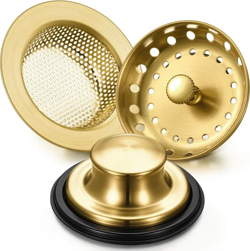 Miniatura 8 de Mudder 3 piezas de colador y tapón de drenaje para fregadero de cocina, tapón de eliminación de basura de acero inoxidable con asa, filtro universal