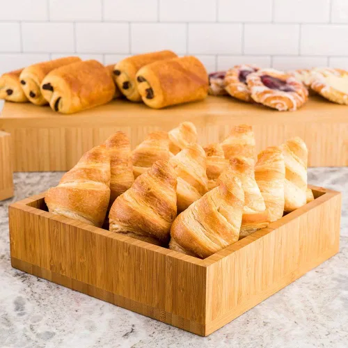 Miniatura 3 de Restaurantware Bandeja de madera de 10 x 3 pulgadas, 1 caja de madera cuadrada duradera, resistente a las astillas, bandeja de madera de bambú negro